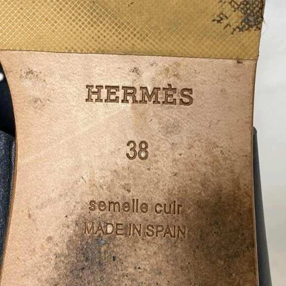HERMES Black Leather Sandals 375-052425 - Picture 7 of 8